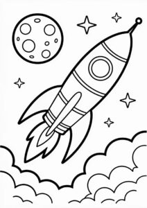 Rocket Flying Past The Moon Coloring Sheet 4