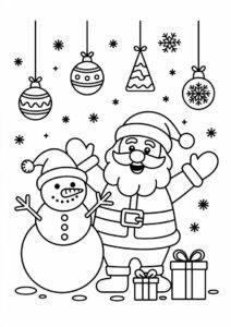 Santa And Snowman To Color With Ornaments And Presents 2