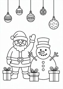 Santa And Snowman To Color With Ornaments And Presents 3
