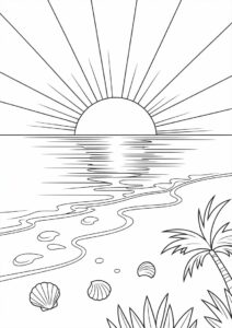 Setting Sun Over Ocean To Color 1