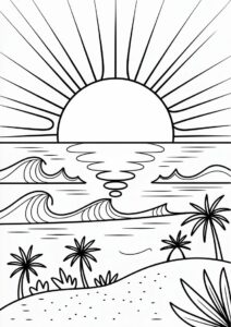 Setting Sun Over Ocean To Color 2