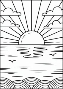 Setting Sun Over Ocean To Color 4