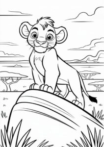 Simba Standing On Pride Rock Coloring For Kids 1
