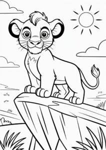 Simba Standing On Pride Rock Coloring For Kids 2