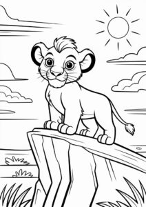 Simba Standing On Pride Rock Coloring For Kids 3