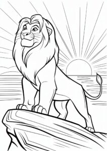 Simba Standing On Pride Rock Coloring For Kids 4