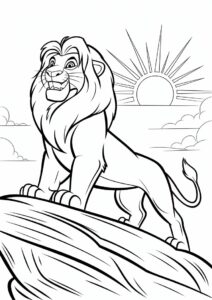 Simba Standing On Pride Rock Coloring For Kids 5