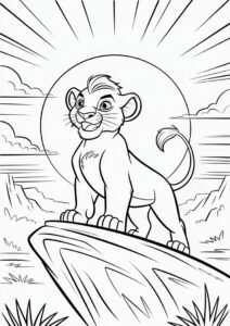 Simba Standing On Pride Rock Coloring For Kids 6