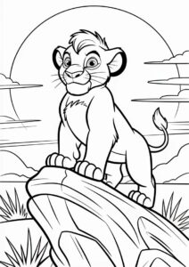 Simba Standing On Pride Rock Coloring For Kids 7