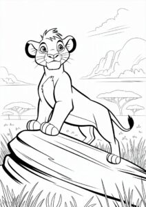 Simba Standing On Pride Rock Coloring For Kids 8