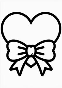 Simple Love Heart With Bow Coloring Page For Preschoolers 1