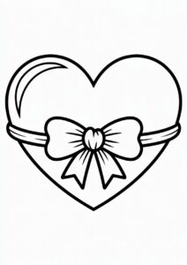 Simple Love Heart With Bow Coloring Page For Preschoolers 3