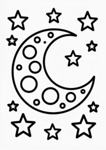 Simple Moon Coloring Sheet With Stars 1