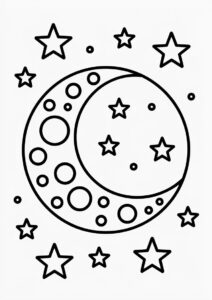 Simple Moon Coloring Sheet With Stars 2