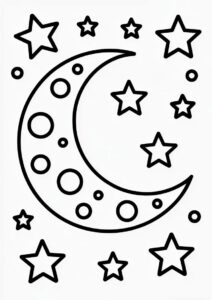 Simple Moon Coloring Sheet With Stars 3
