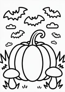 Simple Pumpkin Coloring Page With Mushrooms For Kids 1