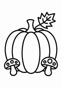 Simple Pumpkin Coloring Page With Mushrooms For Kids 2