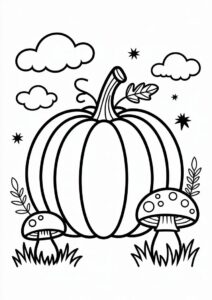 Simple Pumpkin Coloring Page With Mushrooms For Kids 3