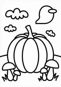Simple Pumpkin Coloring Page With Mushrooms For Kids 4