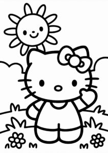 Simple Sun Shining Down On Hello Kitty Coloring Page For Kids 4