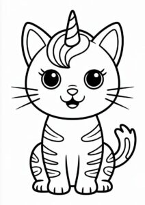 Simple Unicorn Cat Coloring Page With Stripes For Kids 1