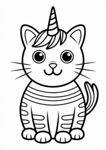 Simple Unicorn Cat Coloring Page With Stripes For Kids 2