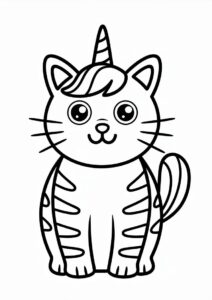 Simple Unicorn Cat Coloring Page With Stripes For Kids 3