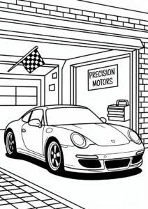 Sleek Porsche Coloring Page Parked In Garage 1