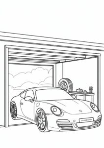 Sleek Porsche Coloring Page Parked In Garage 2