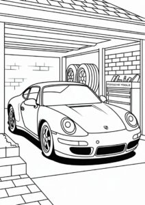 Sleek Porsche Coloring Page Parked In Garage 4