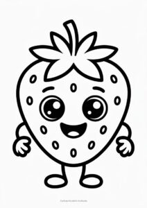 Smiling Cartoon Strawberry Coloring Page 1