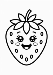 Smiling Cartoon Strawberry Coloring Page 2