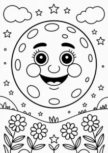 Smiling Full Moon Coloring Page For Preschoolers 1