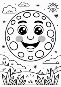 Smiling Full Moon Coloring Page For Preschoolers 2