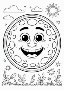 Smiling Full Moon Coloring Page For Preschoolers 3