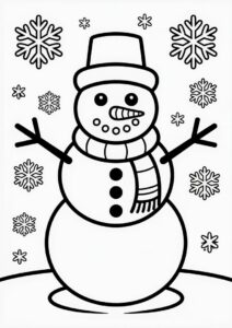 Smiling Snowman With Wild Life To Color 1