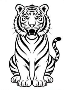 Smiling Tiger With Cute Paws Coloring Page 2