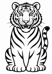 Smiling Tiger With Cute Paws Coloring Page 3