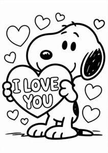 Snoopy Holding I Love You Sign Valentines Day Coloring Page 1