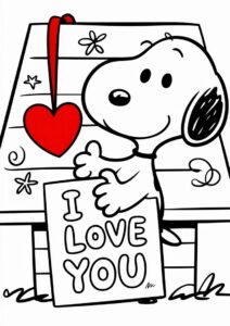 Snoopy Holding I Love You Sign Valentines Day Coloring Page 2