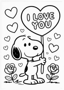Snoopy Holding I Love You Sign Valentines Day Coloring Page 4