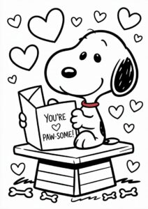 Snoopy Receiving Love Letter Valentines Day Coloring Page For Kids 1