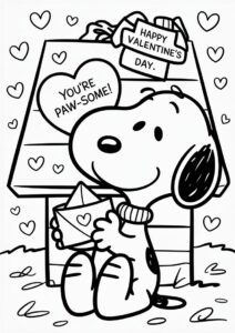 Snoopy Receiving Love Letter Valentines Day Coloring Page For Kids 3