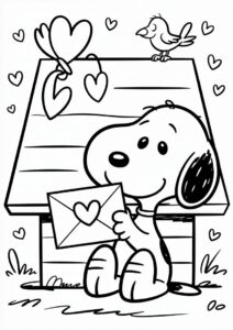 Snoopy Receiving Love Letter Valentines Day Coloring Page For Kids 4