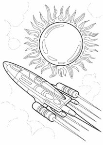 Spaceship Cruising Past The Sun Coloring Pages In Outer Space 1