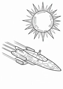 Spaceship Cruising Past The Sun Coloring Pages In Outer Space 4