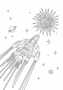 Spaceship Cruising Past The Sun Coloring Pages In Outer Space 5