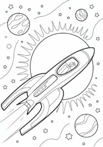Spaceship Cruising Past The Sun Coloring Pages In Outer Space 6