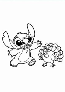 Stitch Chasing A Turkey Coloring Sheet For Kids 2