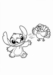 Stitch Chasing A Turkey Coloring Sheet For Kids 3